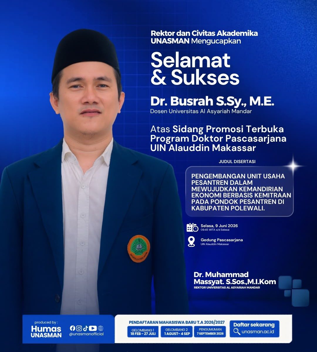 Dosen UNASMAN Jalani Sidang Promosi Doktor di UIN Alauddin Makassar